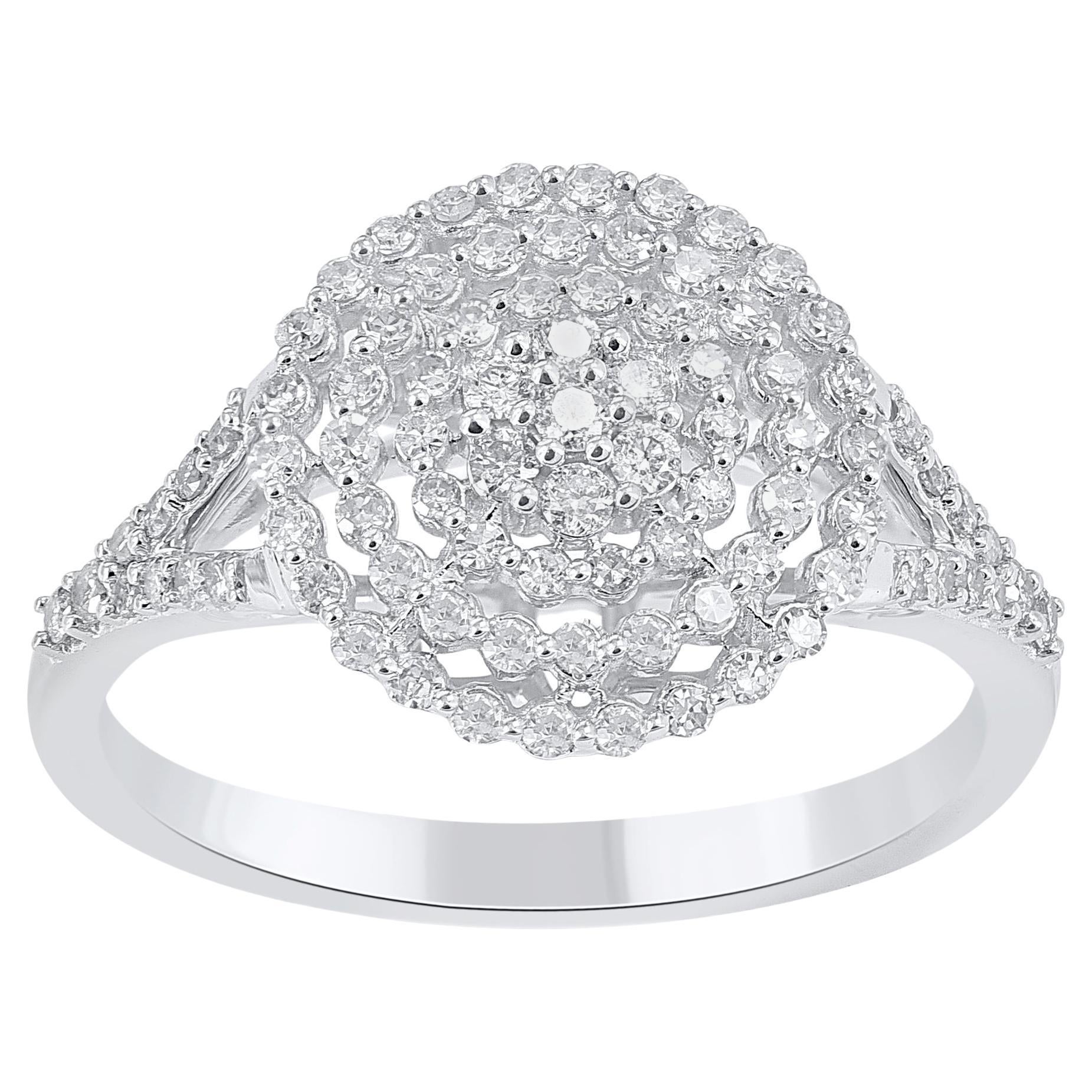 TJD 0.50 Carat Natural Round Cut Diamond 14KT White Gold Cluster Wedding Ring