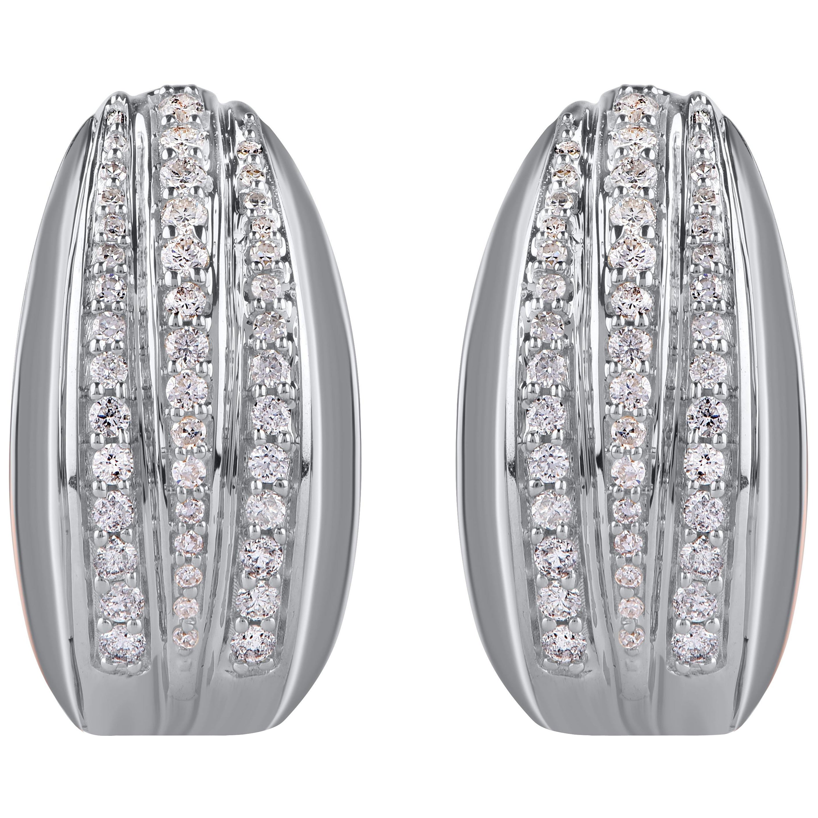 TJD 0.50 Carat Natural Round Cut Diamond 14KT White Gold Hoop Earrings