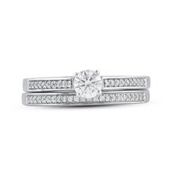 TJD 0.50 Carat Natural Round Cut Diamond 14KT White Gold Wedding Bridal Ring Set