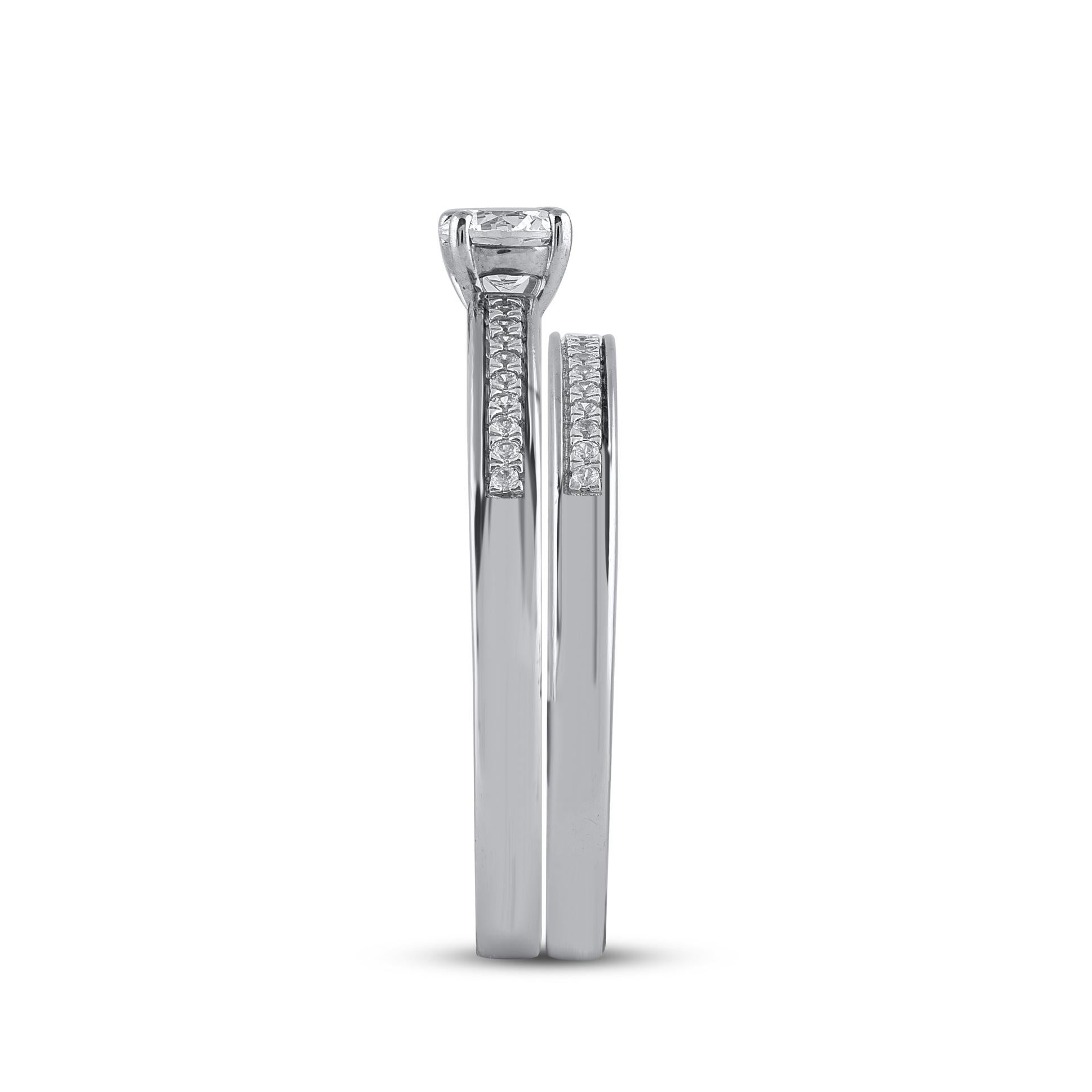 TJD 0.50 Quilates Diamante Natural de Corte Redondo Oro Blanco 14KT Juego de Anillos de Boda Corte redondo en venta