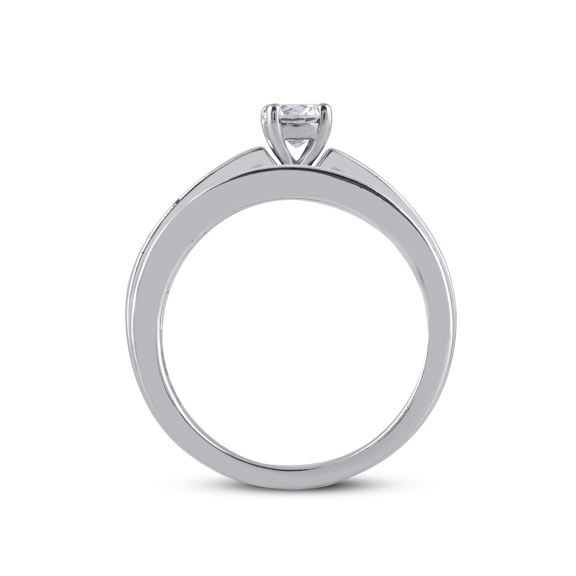 Women's TJD 0.50 Carat Natural Round Cut Diamond 14KT White Gold Wedding Bridal Ring Set For Sale