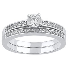 TJD 0.50 Carat Natural Round Cut Diamond 14KT White Gold Wedding Bridal Ring Set
