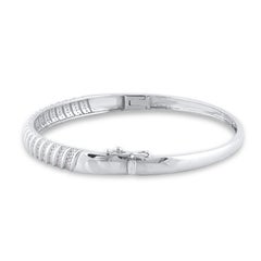 TJD 0.50 Carat Natural Round Cut Diamond Fluted Bangle in 14K White Gold