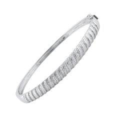 TJD 0.50 Carat Natural Round Cut Diamond "S" Bangle in 14 Karat White Gold