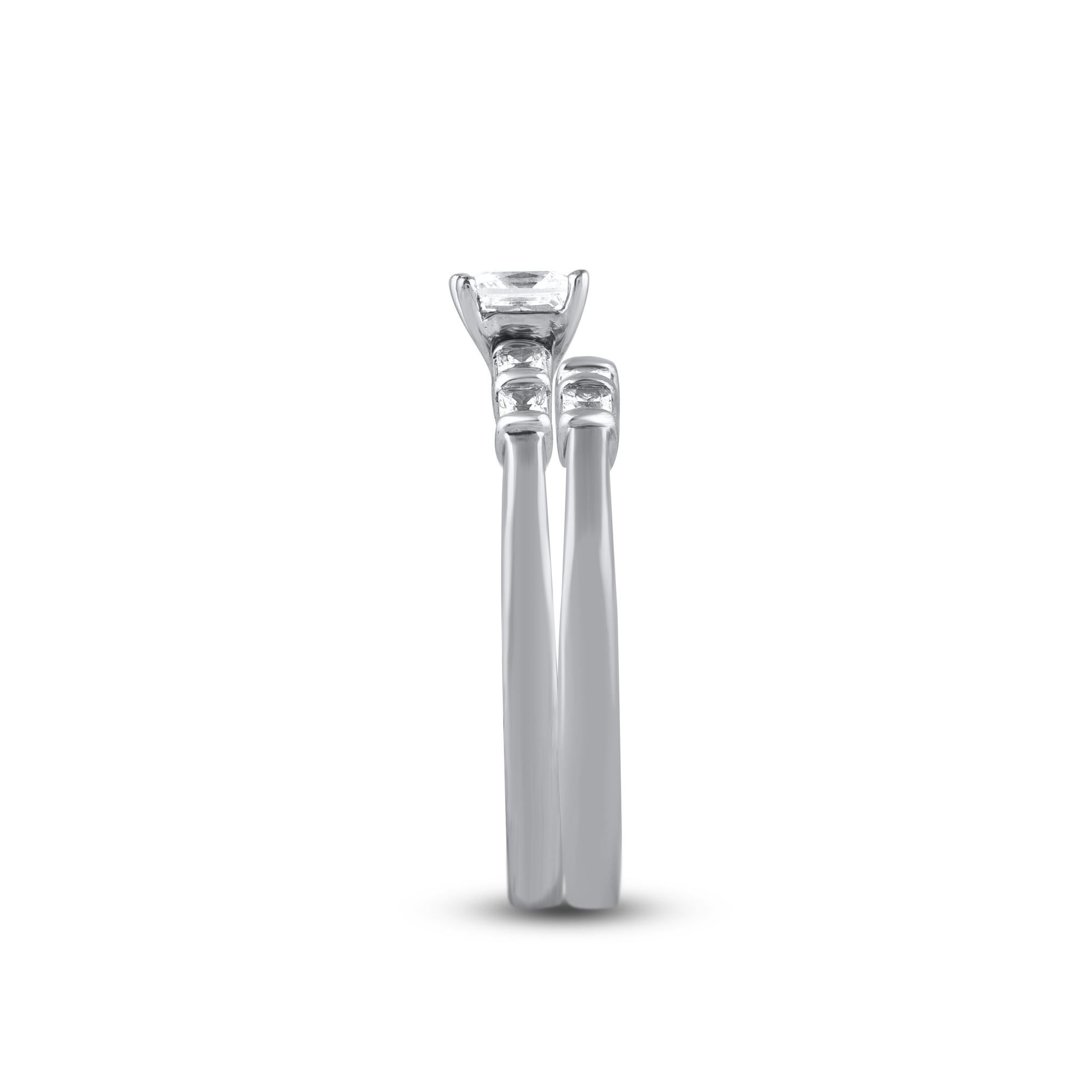 TJD 0,50 quilates Diamante natural talla redonda Oro blanco Juego de cinco anillos de novia Corte mixto en venta