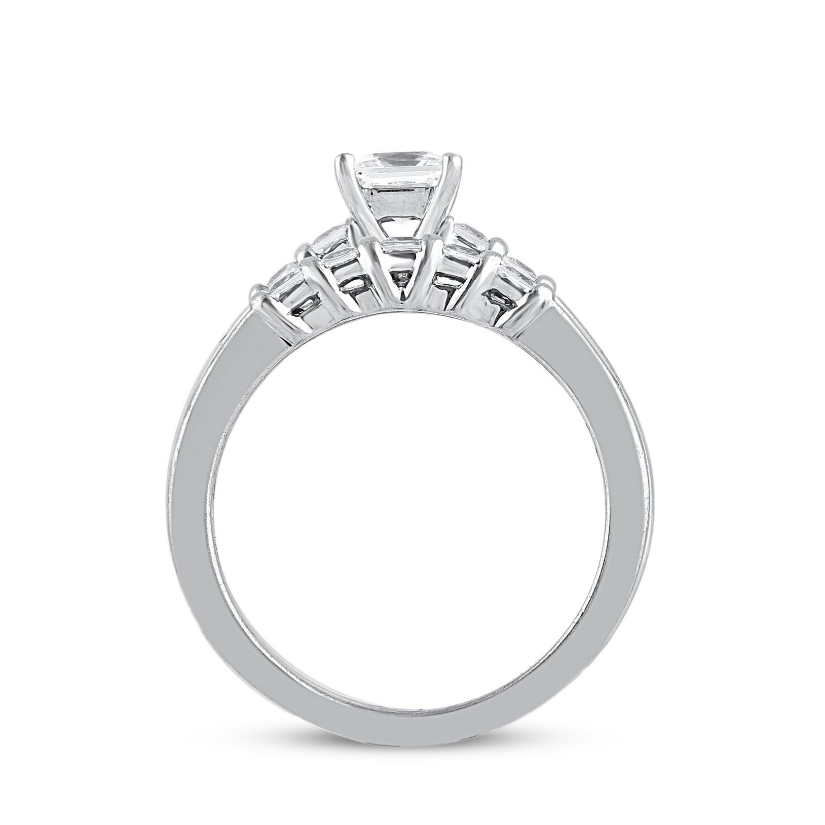 TJD 0.50 Carat Natural Round Cut Diamond White Gold Five Stone Bridal Ring Set In New Condition For Sale In New York, NY