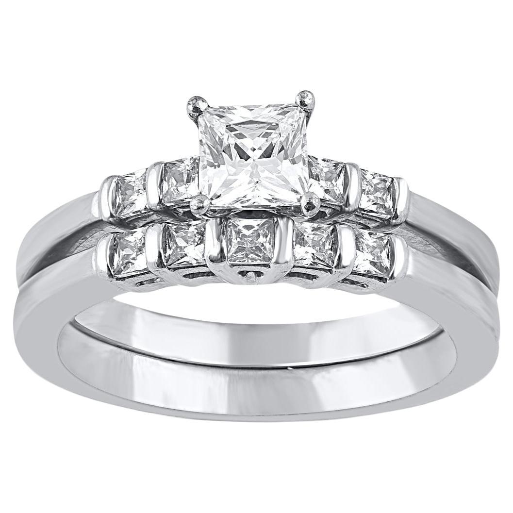 TJD 0.50 Carat Natural Round Cut Diamond White Gold Five Stone Bridal Ring Set For Sale