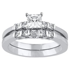 Ensemble de bague de mariage à cinq pierres en or blanc avec diamants naturels taille ronde de 0,50 carat TJD