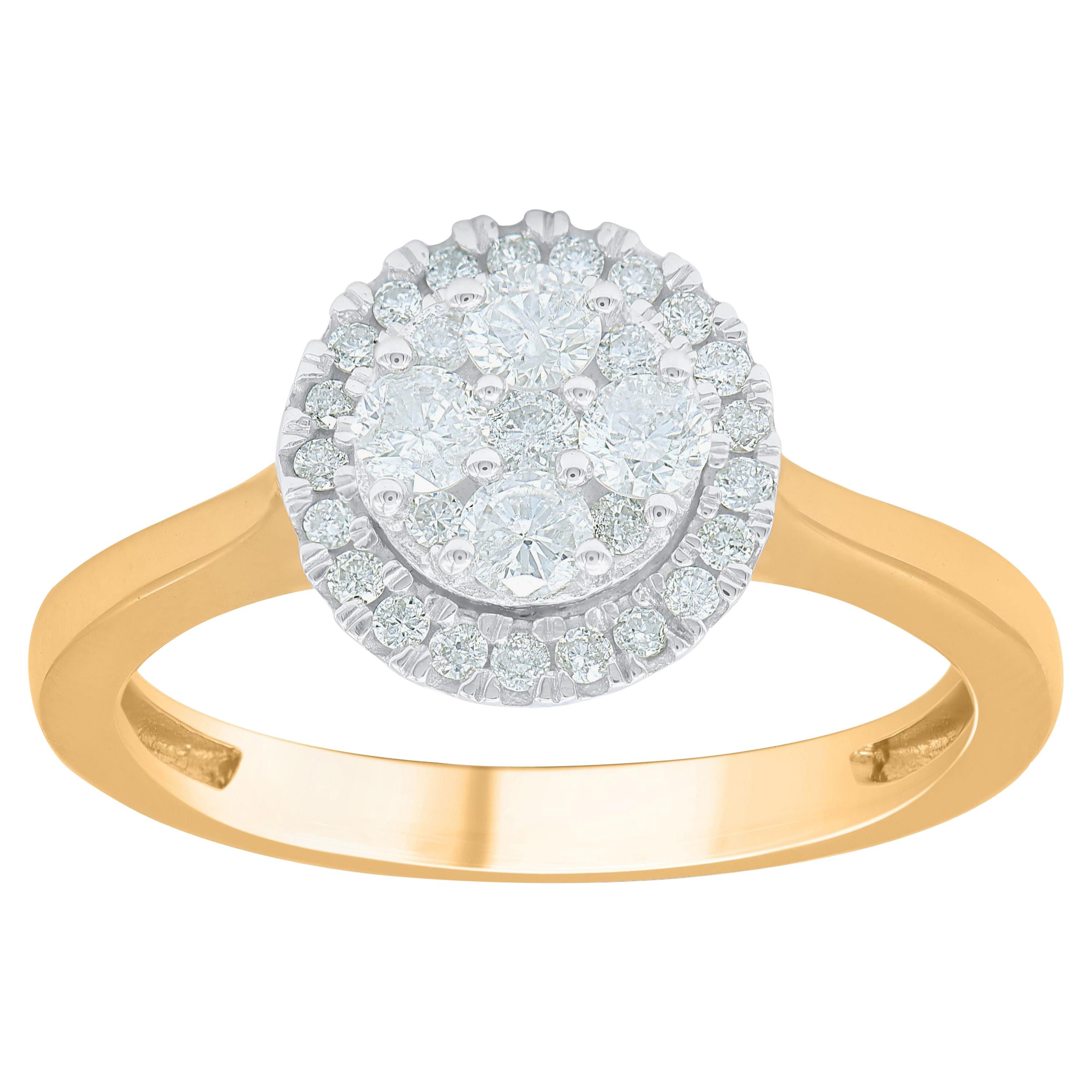 TJD 0.50 Carat Composite Diamond 10 Karat Yellow Gold Halo Engagement Ring