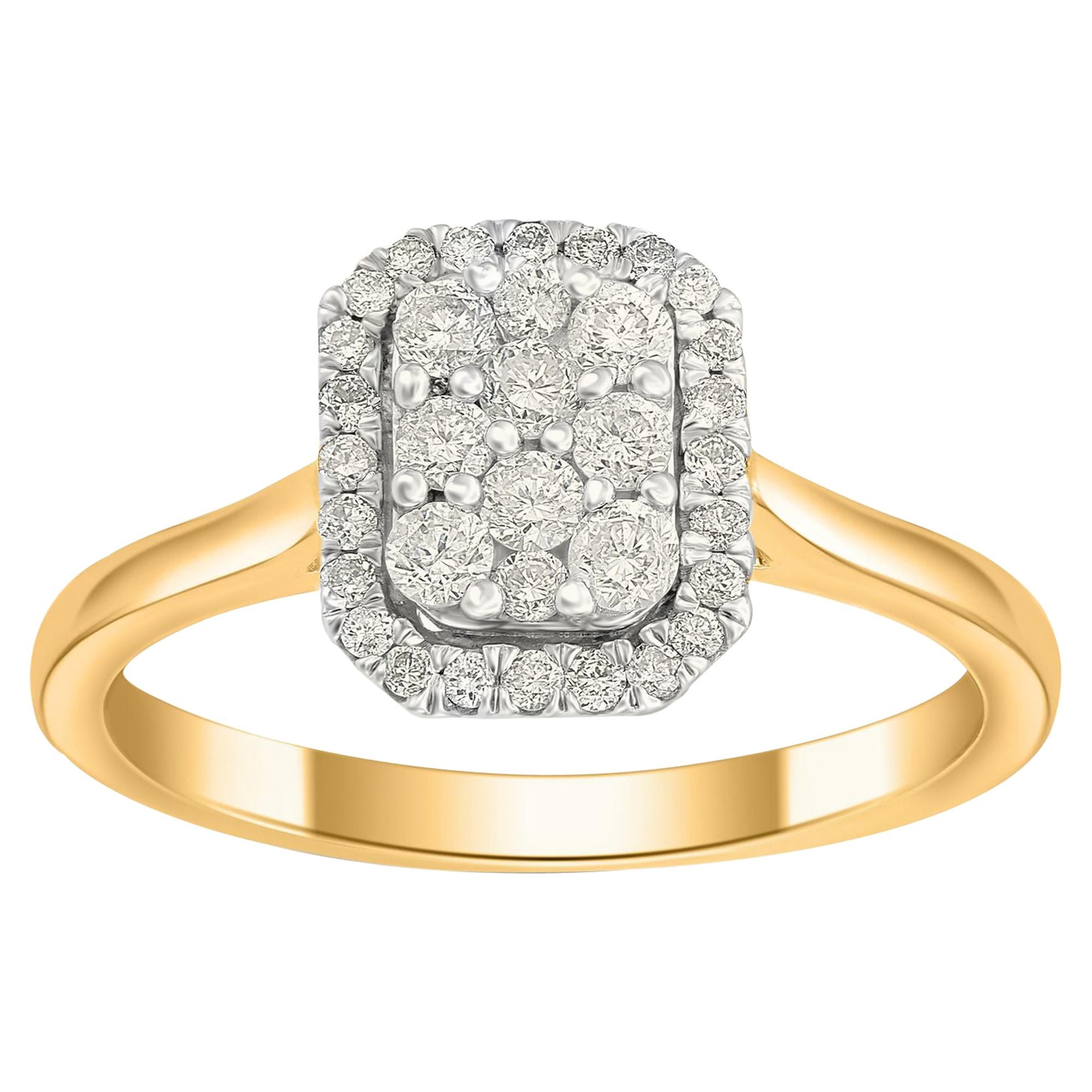 TJD 0.50 Carat Composite Diamond 10 Karat Yellow Gold Classic Rectangle Ring