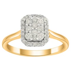 TJD Bague rectangulaire classique en or jaune 10 carats avec diamants composites de 0,50 carat
