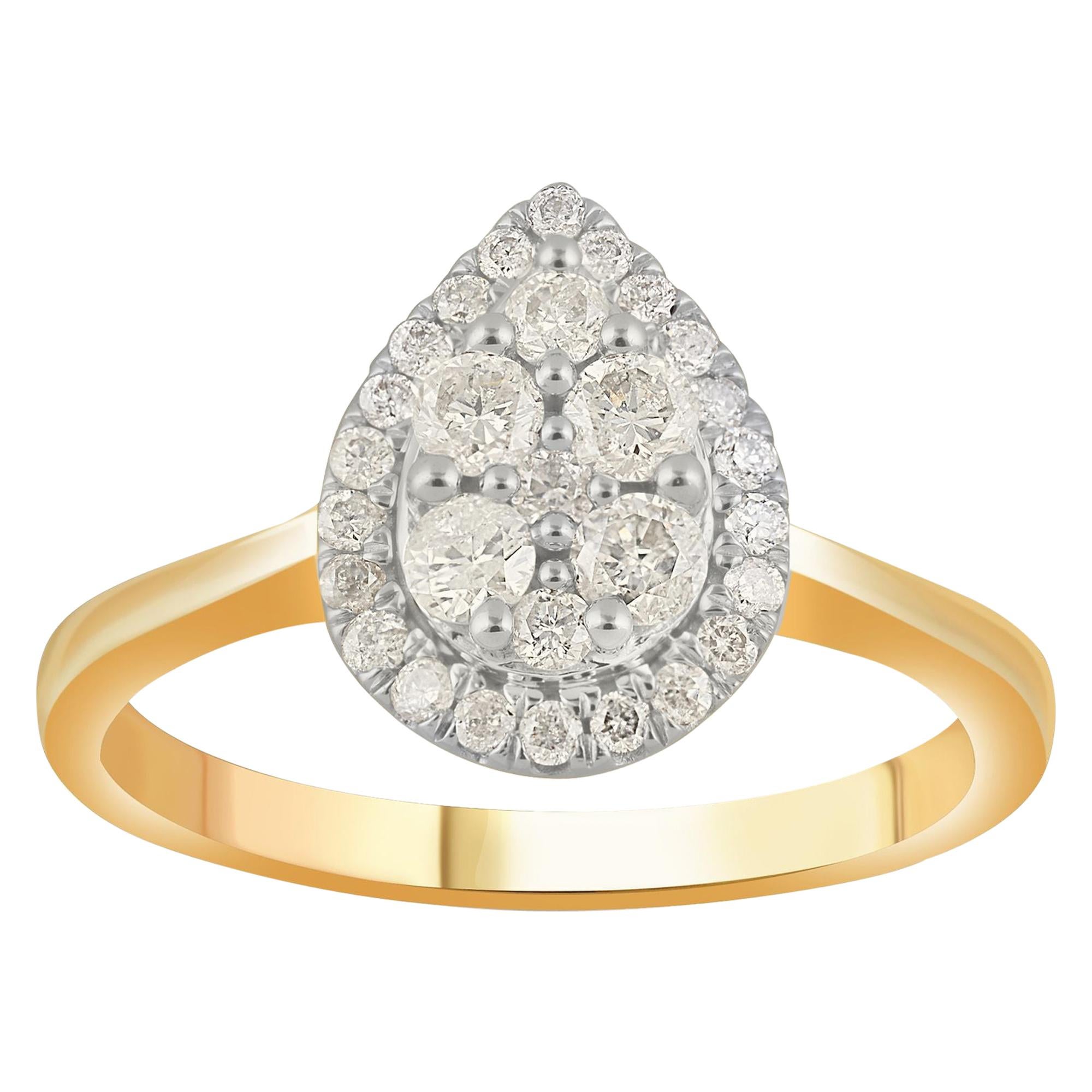 TJD 0.50 Carat Diamond 10 Karat Yellow Gold Pear Composite Halo Engagement Ring