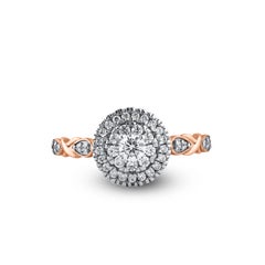 TJD 0.50 Carat Natural Round Diamond 14 Karat Rose Gold Cluster Wedding Ring