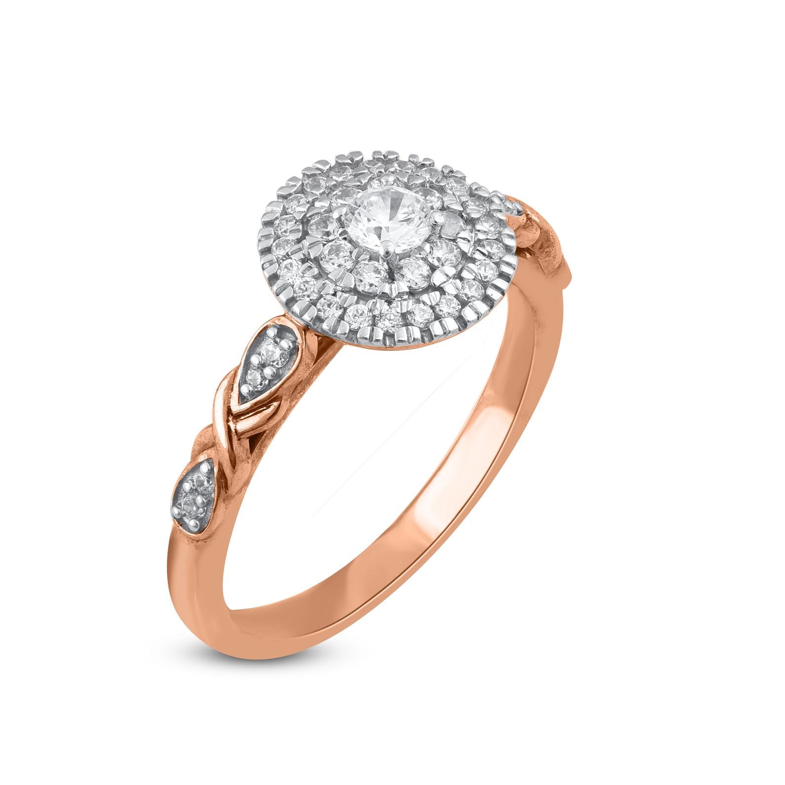 Contemporary TJD 0.50 Carat Natural Round Diamond 14 Karat Rose Gold Cluster Wedding Ring For Sale