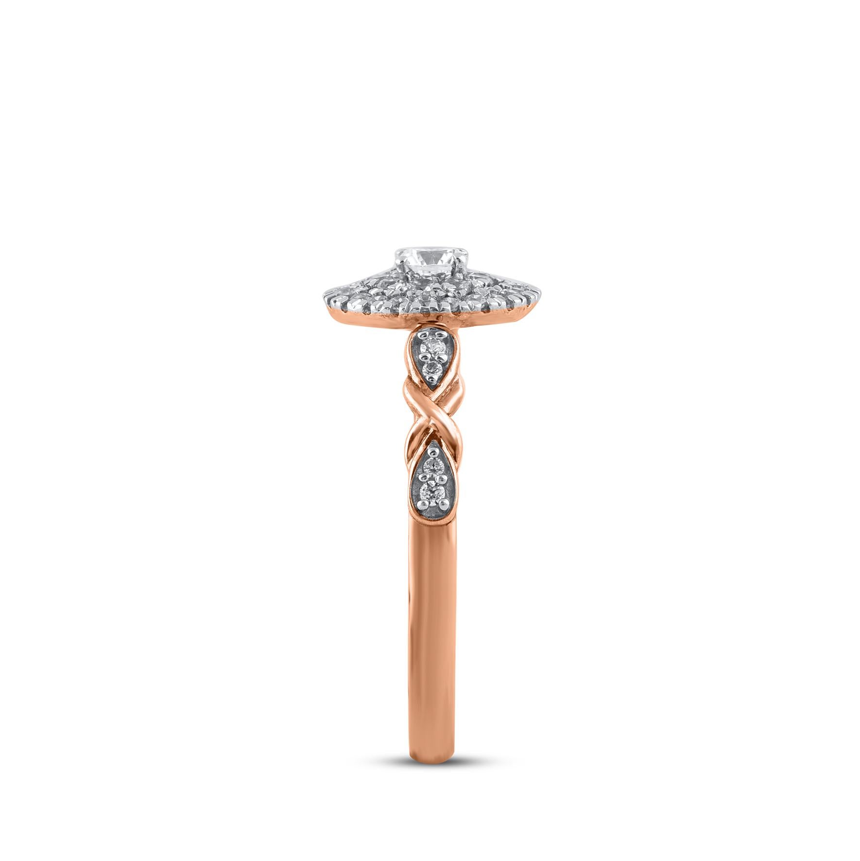 Round Cut TJD 0.50 Carat Natural Round Diamond 14 Karat Rose Gold Cluster Wedding Ring For Sale