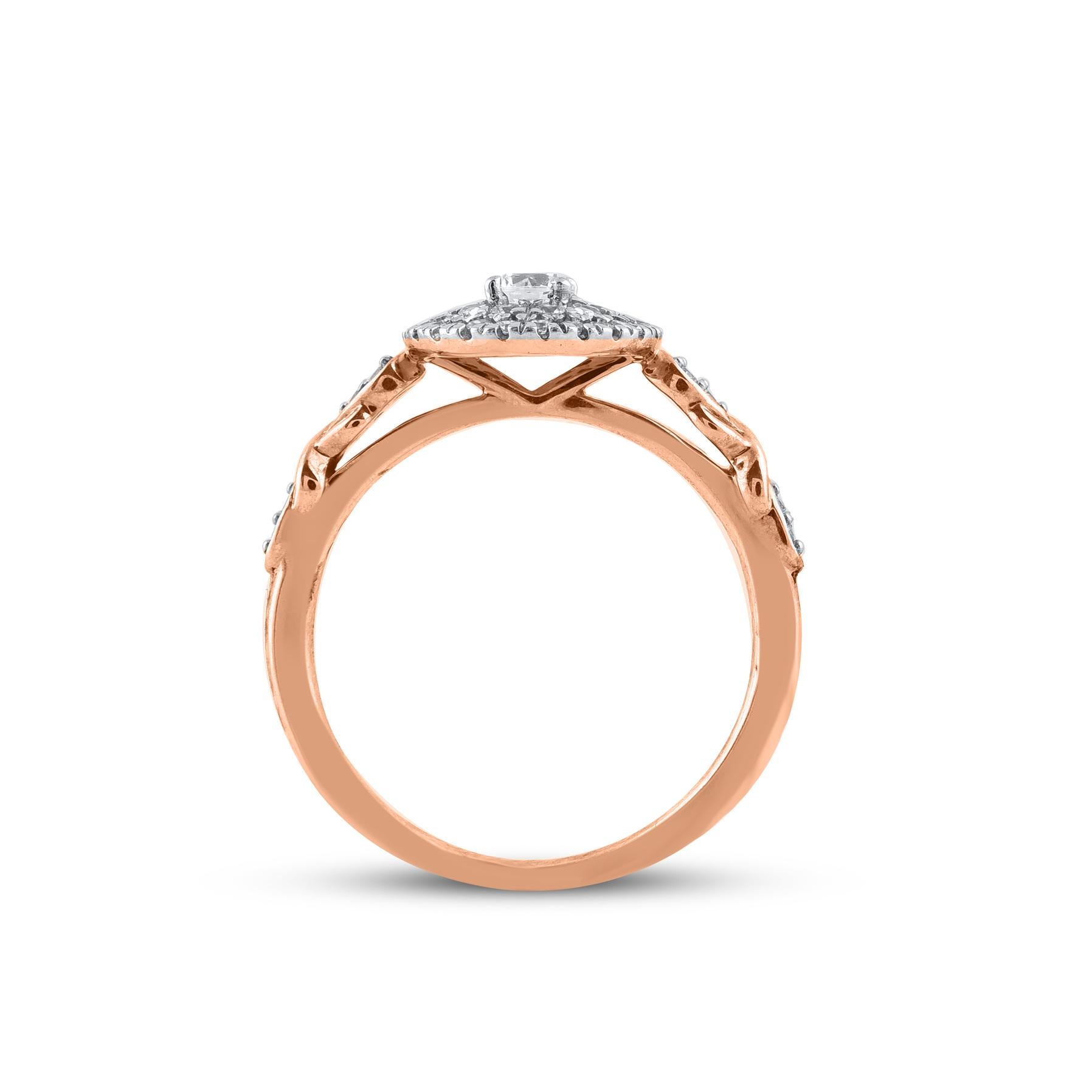 TJD 0.50 Carat Natural Round Diamond 14 Karat Rose Gold Cluster Wedding Ring In New Condition For Sale In New York, NY