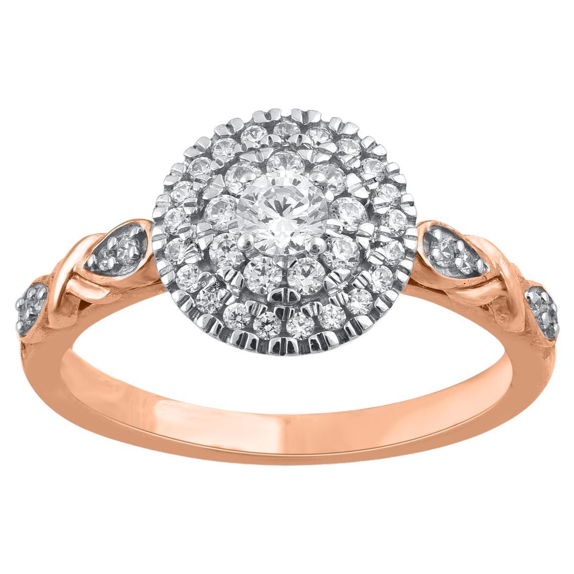 TJD 0.50 Carat Natural Round Diamond 14 Karat Rose Gold Cluster Wedding Ring For Sale