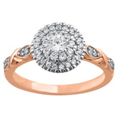 Bague de mariage en or rose 14 carats avec diamants ronds naturels de 0,50 carat TJD