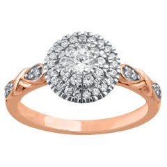 TJD 0.50 Carat Natural Round Diamond 14 Karat Rose Gold Cluster Wedding Ring
