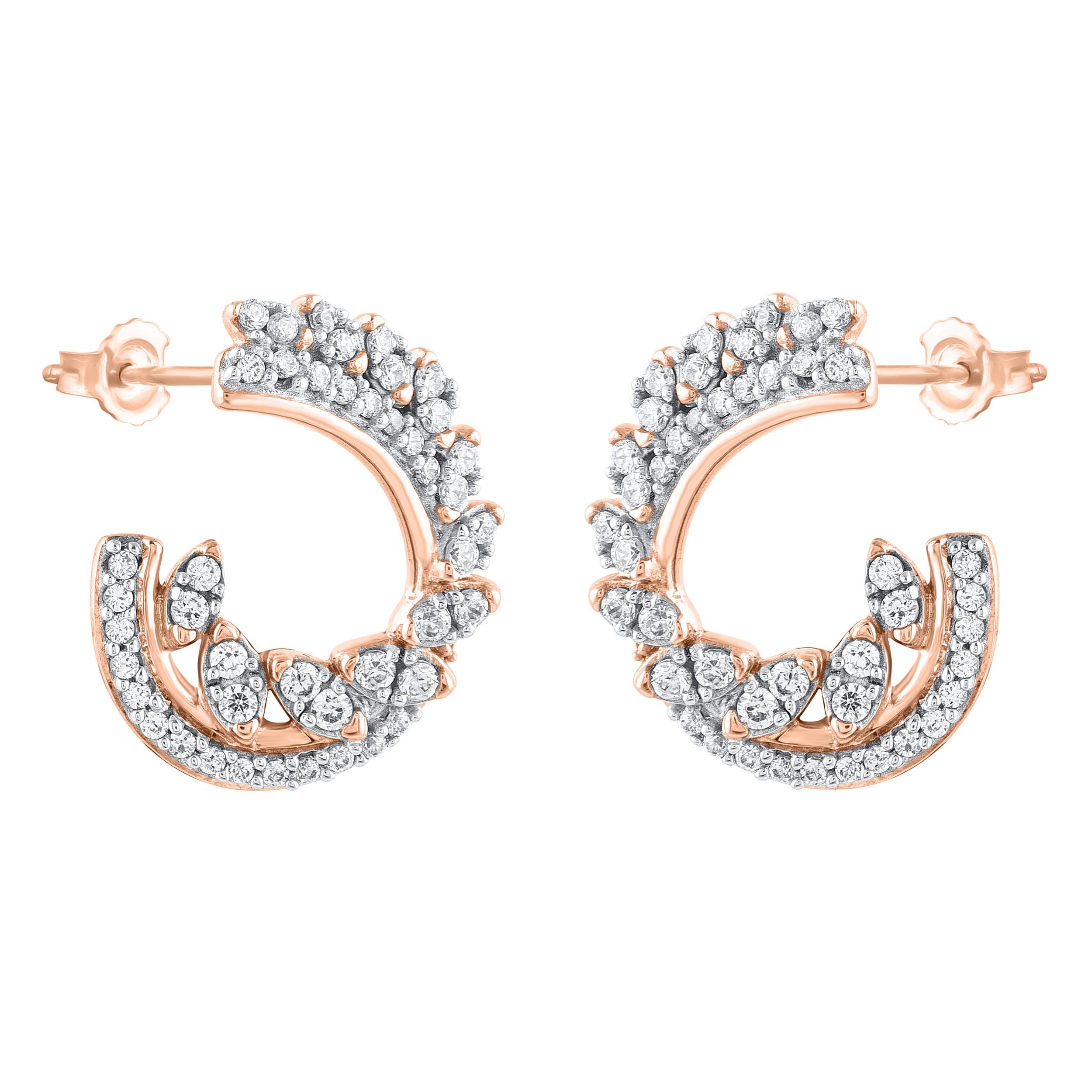 Modern TJD 0.50 Carat Natural Round Diamond 14 Karat Rose Gold Designer Stud Earrings For Sale