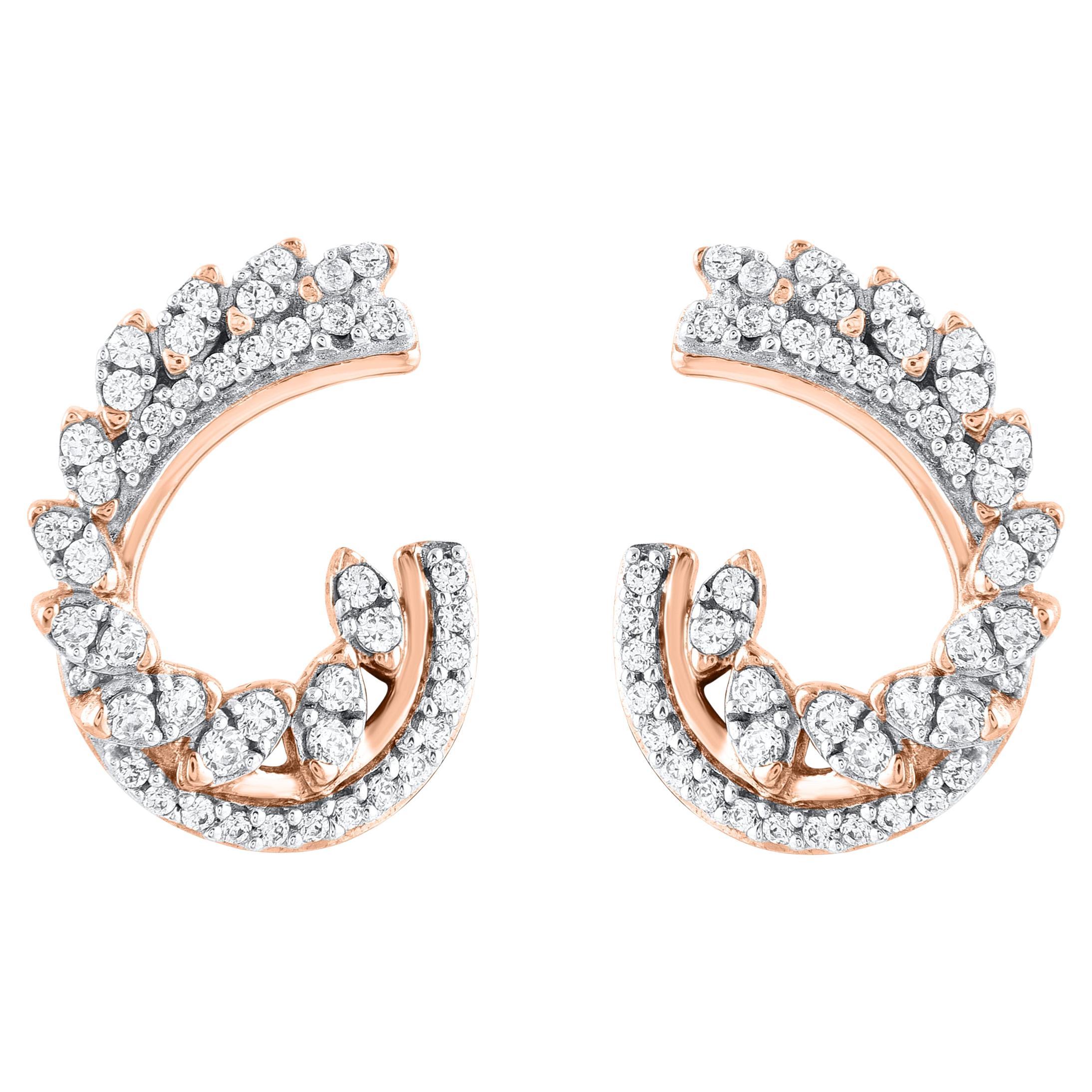 TJD 0.50 Carat Natural Round Diamond 14 Karat Rose Gold Designer Stud Earrings