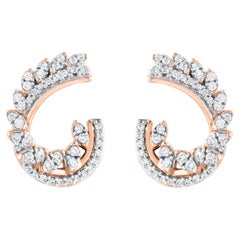 TJD Boucles d'oreilles en or rose 14 carats avec diamant naturel rond de 0,50 carat