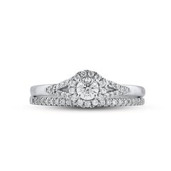 TJD 0.50 Carat Natural Round Diamond 14 Karat White Gold Bridal Ring Set