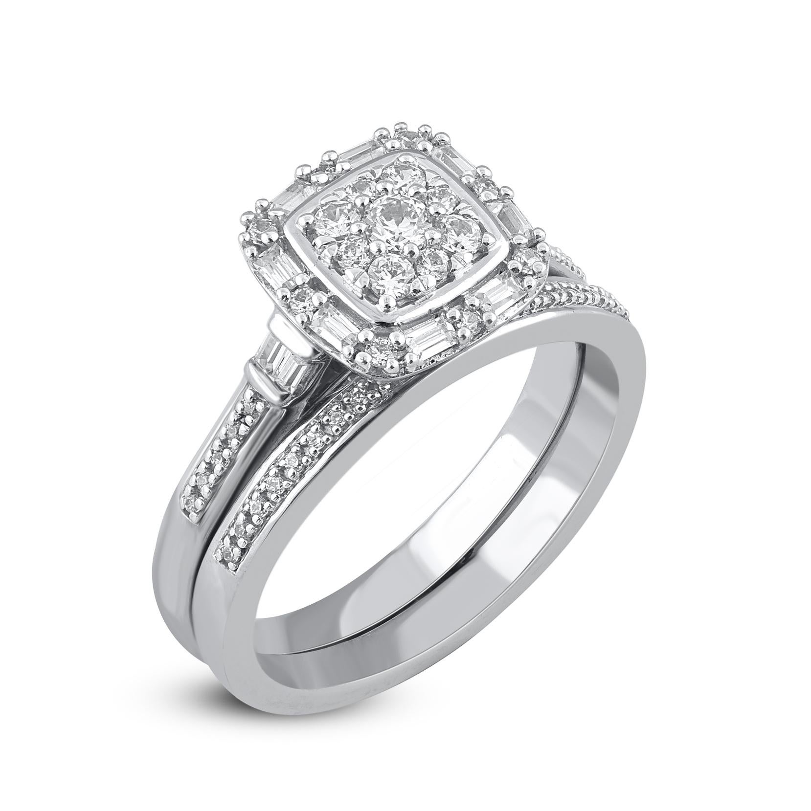 Contemporain Bague de mariage en or blanc 14 carats sertie d'un diamant rond naturel de 0,50 carat TJD en vente