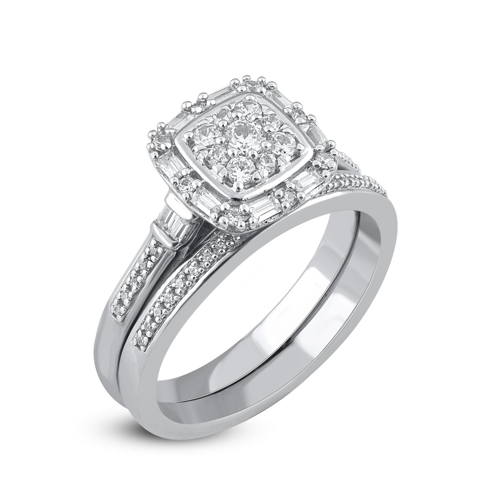 Contemporary TJD 0.50 Carat Natural Round Diamond 14 Karat White Gold Bridal Ring Set For Sale