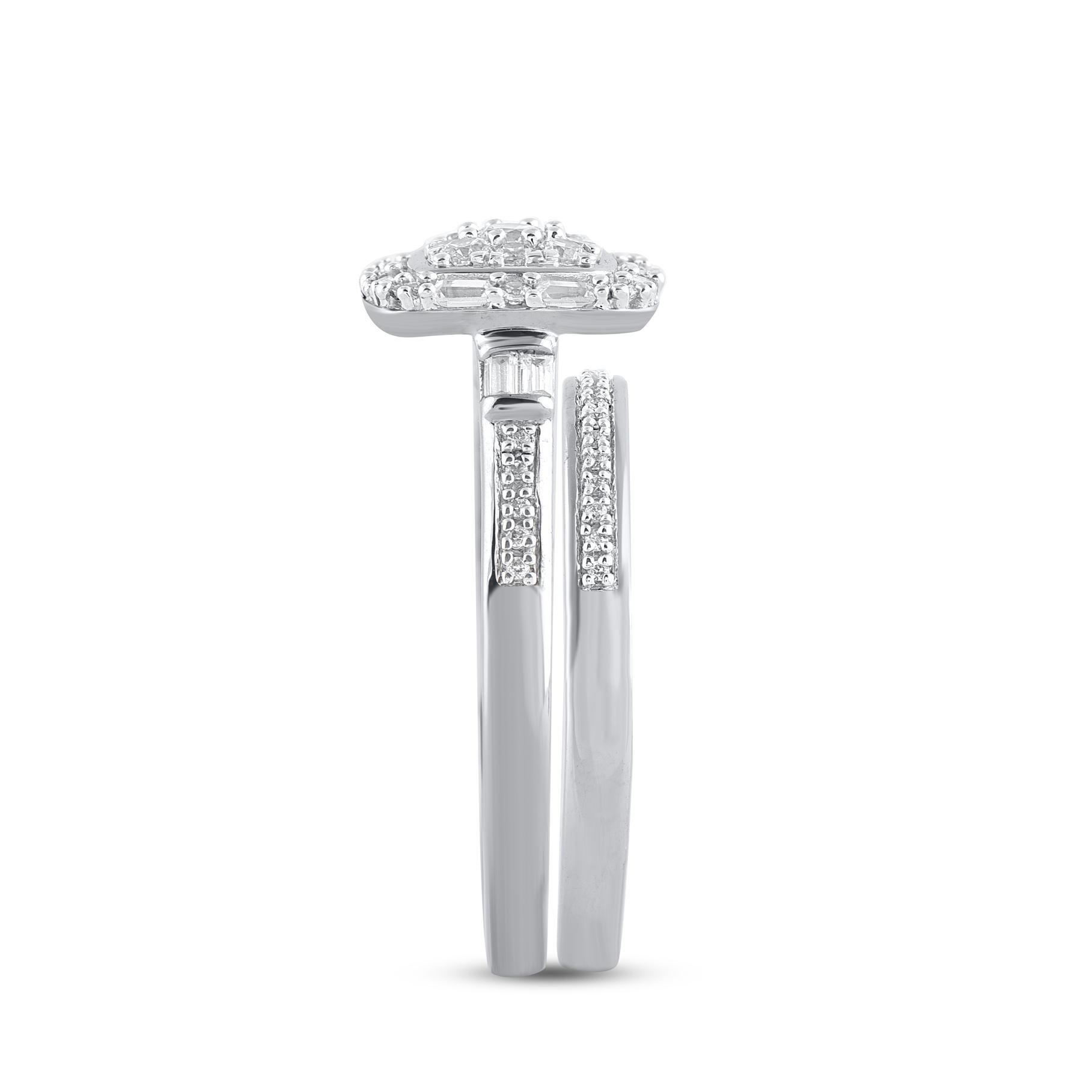 Mixed Cut TJD 0.50 Carat Natural Round Diamond 14 Karat White Gold Bridal Ring Set For Sale