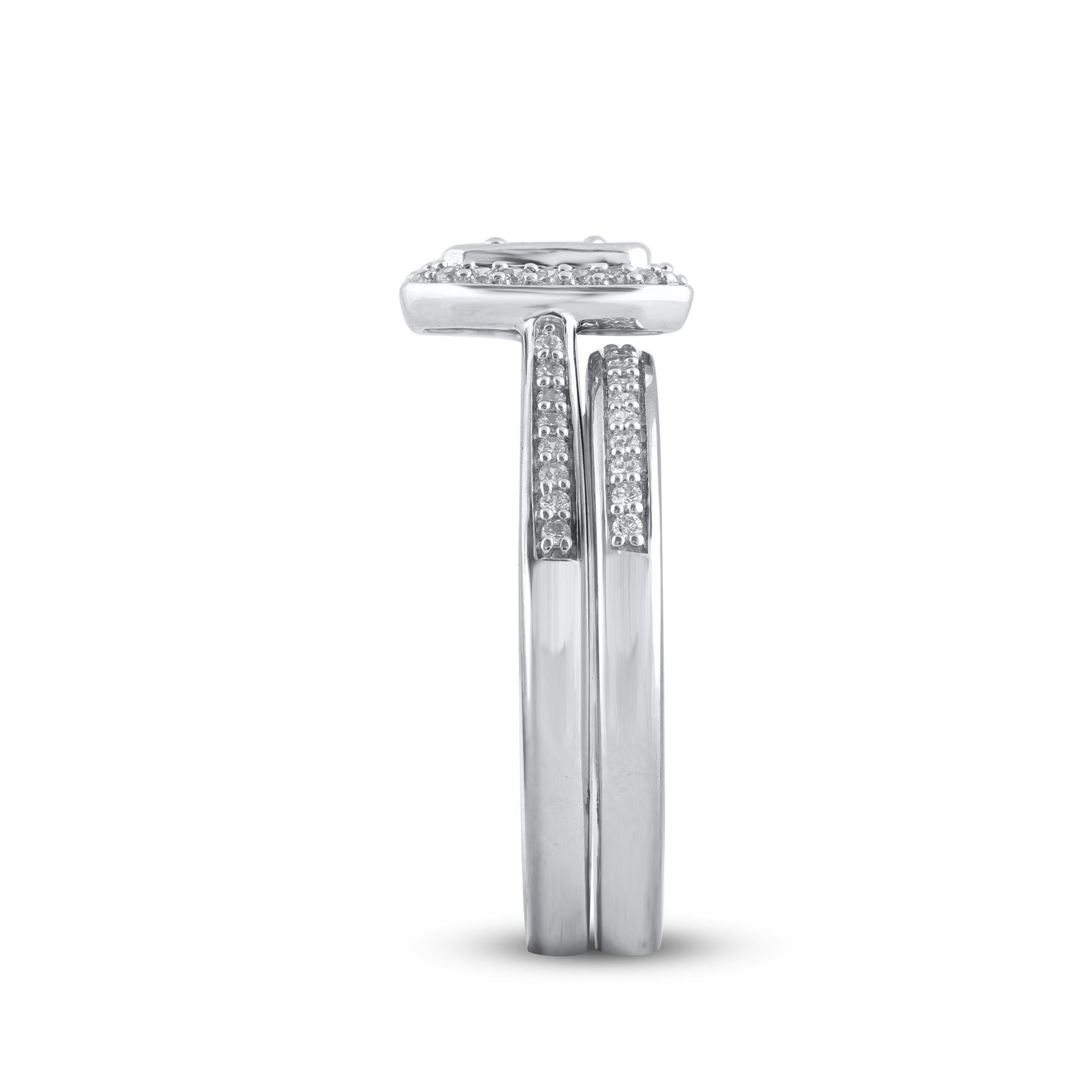 Mixed Cut TJD 0.50 Carat Natural Round Diamond 14 Karat White Gold Bridal Ring Set For Sale