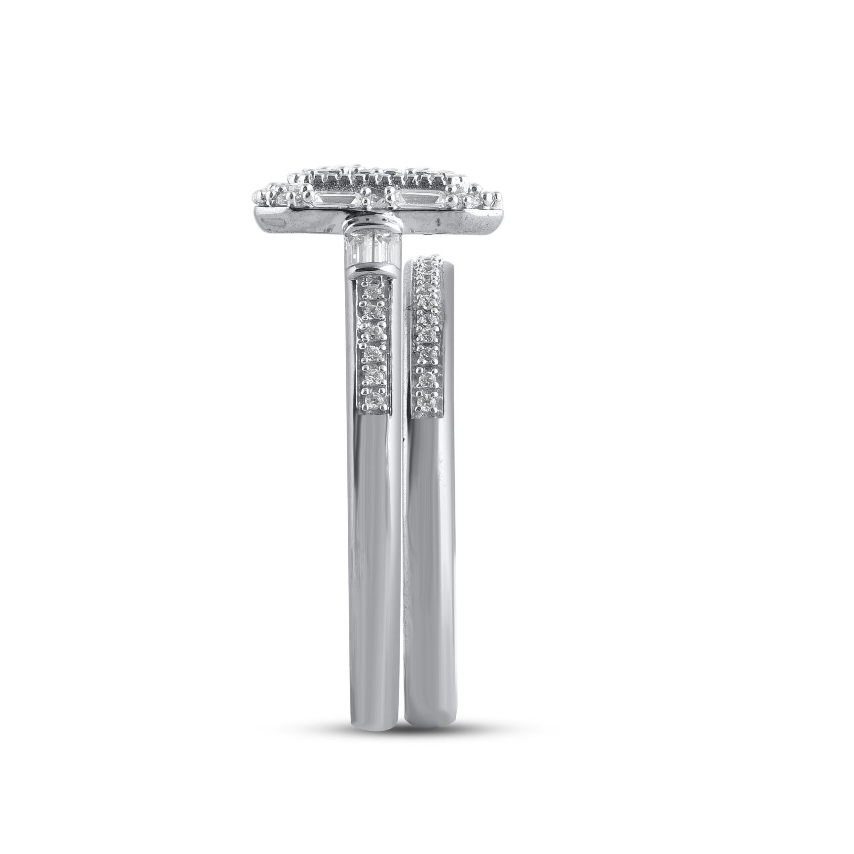 Taille mixte Bague de mariage en or blanc 14 carats sertie d'un diamant rond naturel de 0,50 carat TJD en vente