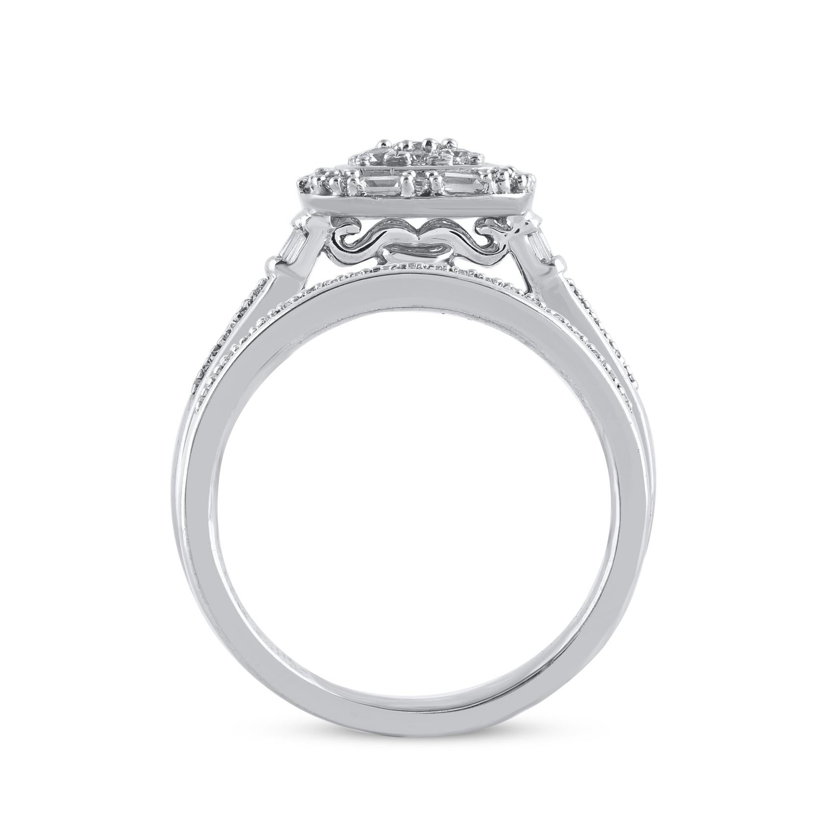 TJD 0.50 Carat Natural Round Diamond 14 Karat White Gold Bridal Ring Set In New Condition For Sale In New York, NY