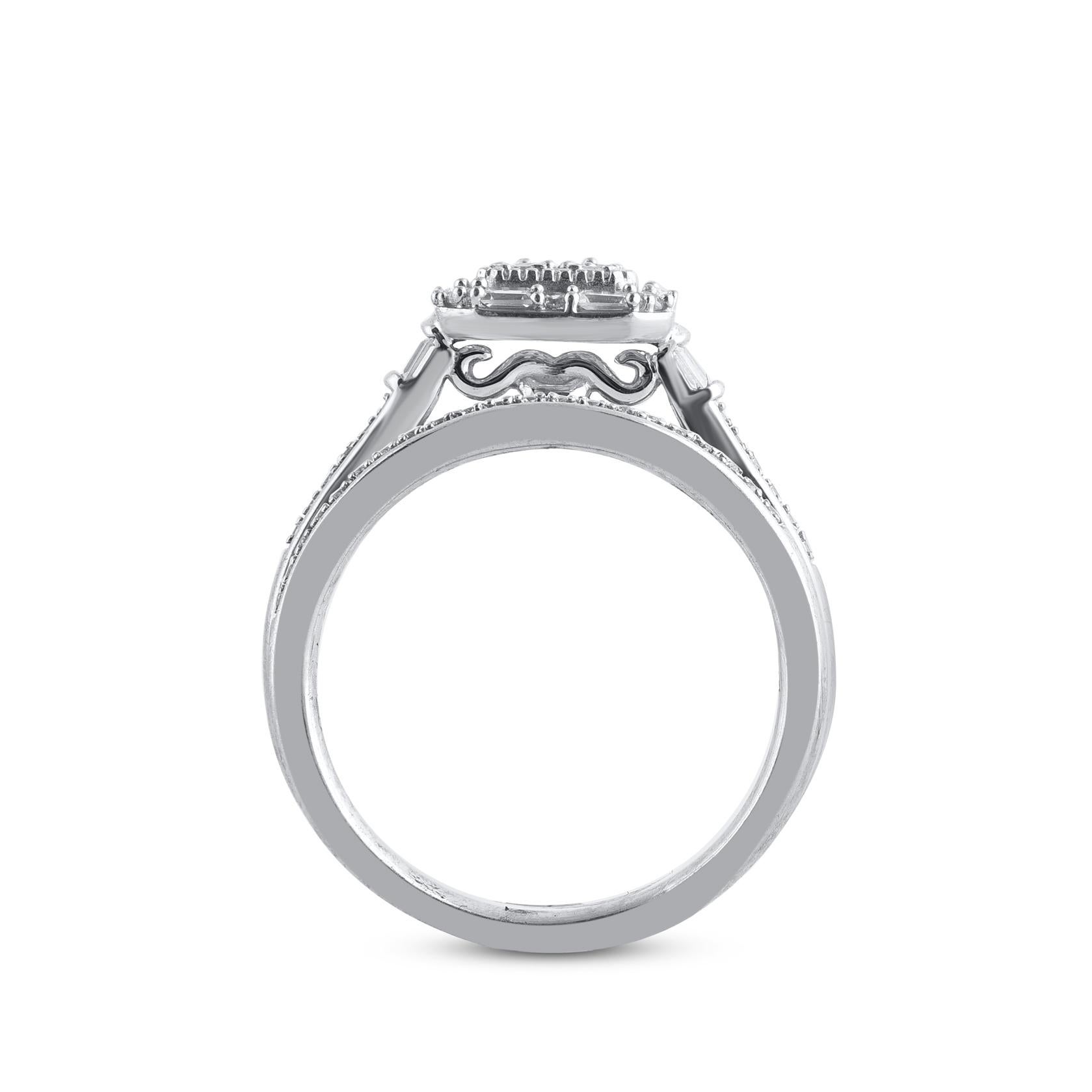 Bague de mariage en or blanc 14 carats sertie d'un diamant rond naturel de 0,50 carat TJD Neuf - En vente à New York, NY