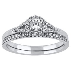 Used TJD 0.50 Carat Natural Round Diamond 14 Karat White Gold Bridal Ring Set