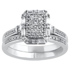 TJD 0.50 Carat Natural Round Diamond 14 Karat White Gold Bridal Ring Set