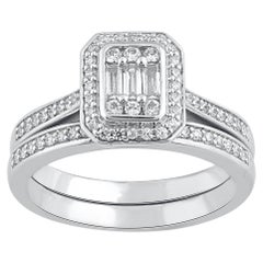 TJD 0.50 Carat Natural Round Diamond 14 Karat White Gold Bridal Ring Set