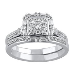 TJD Juego de Anillos de Novia de Oro Blanco de 14 Kilates con Diamante Redondo Natural de 0,50 Quilates