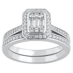 TJD 0,50 carati di diamante tondo naturale in oro bianco 14 carati Set di anelli nuziali