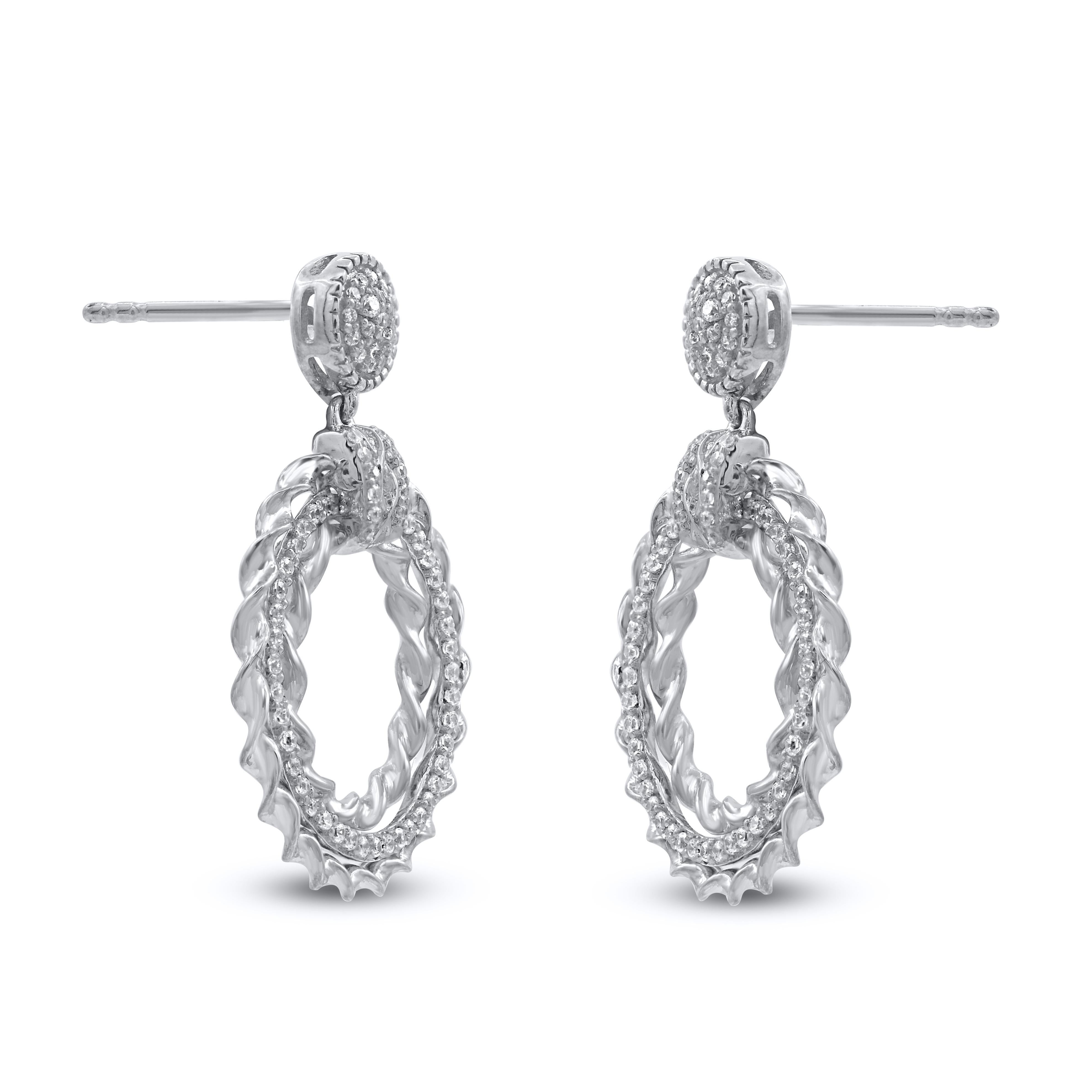 Contemporary TJD 0.50 Carat Natural Round Diamond 14 Karat White Gold Circle Dangle Earrings For Sale