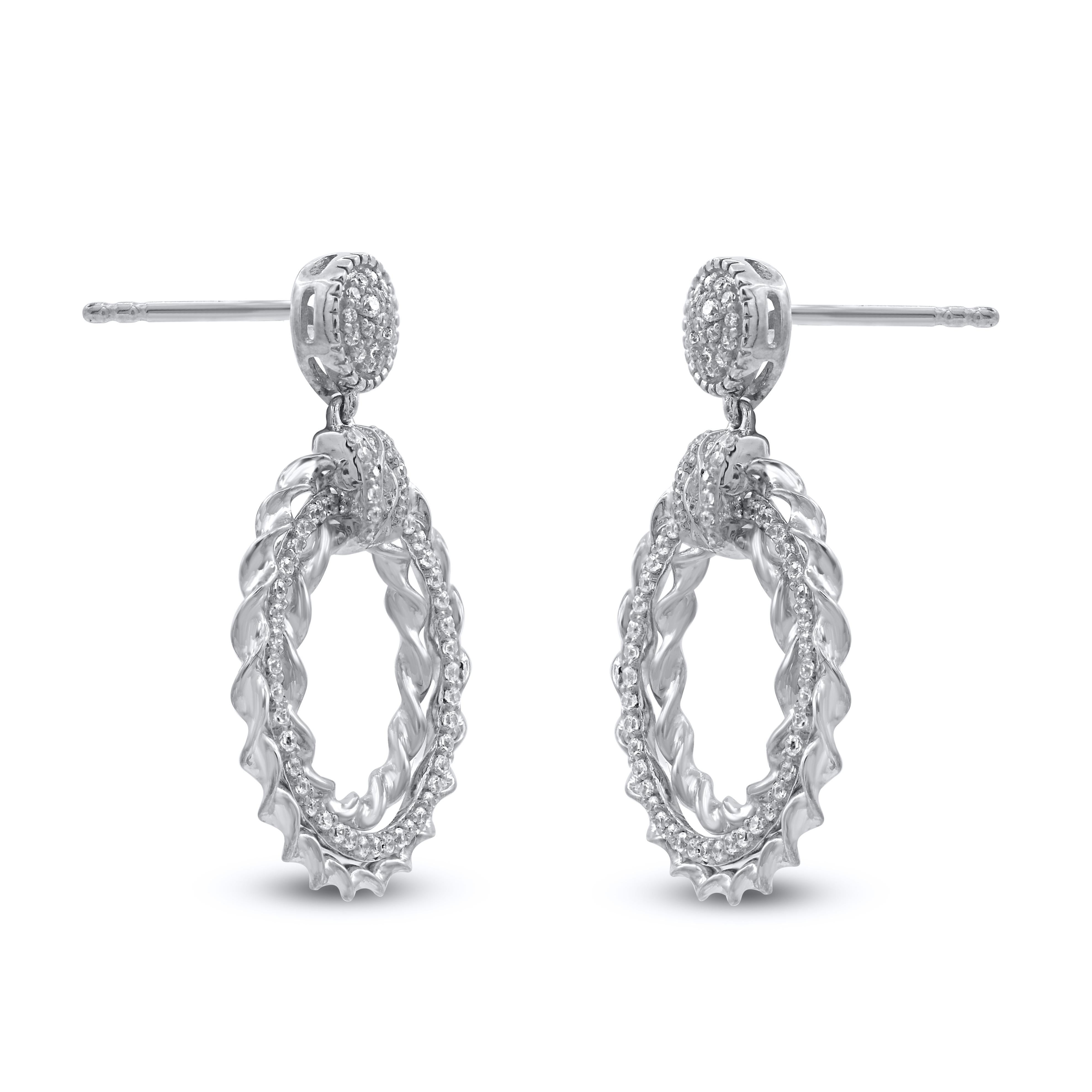 TJD Pendientes Colgantes Círculo de Oro Blanco de 14 Kilates con Diamante Redondo Natural de 0,50 Quilates Contemporáneo en venta