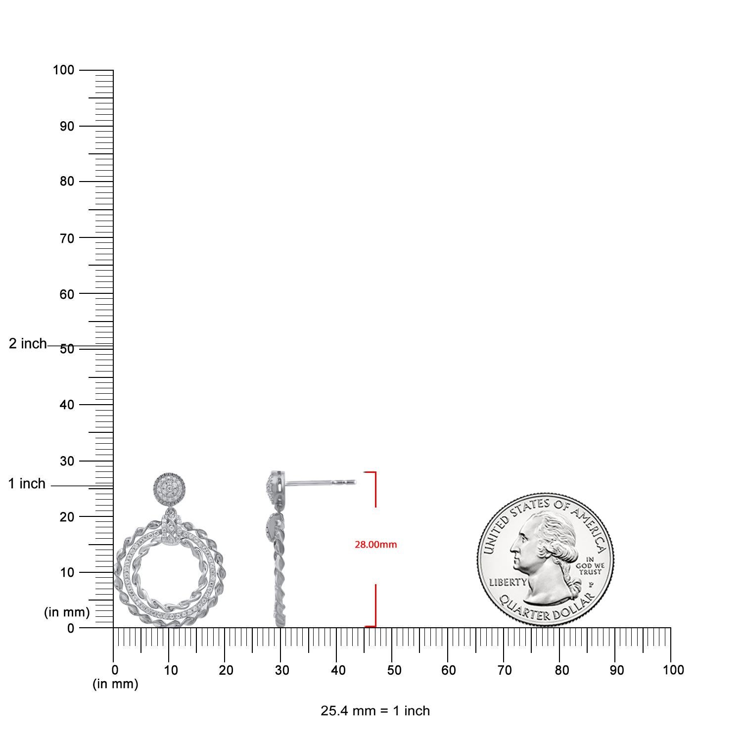 TJD Pendientes Colgantes Círculo de Oro Blanco de 14 Kilates con Diamante Redondo Natural de 0,50 Quilates en Nuevo estado para la venta en New York, NY