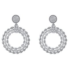 TJD 0.50 Carat Natural Round Diamond 14 Karat White Gold Circle Dangle Earrings