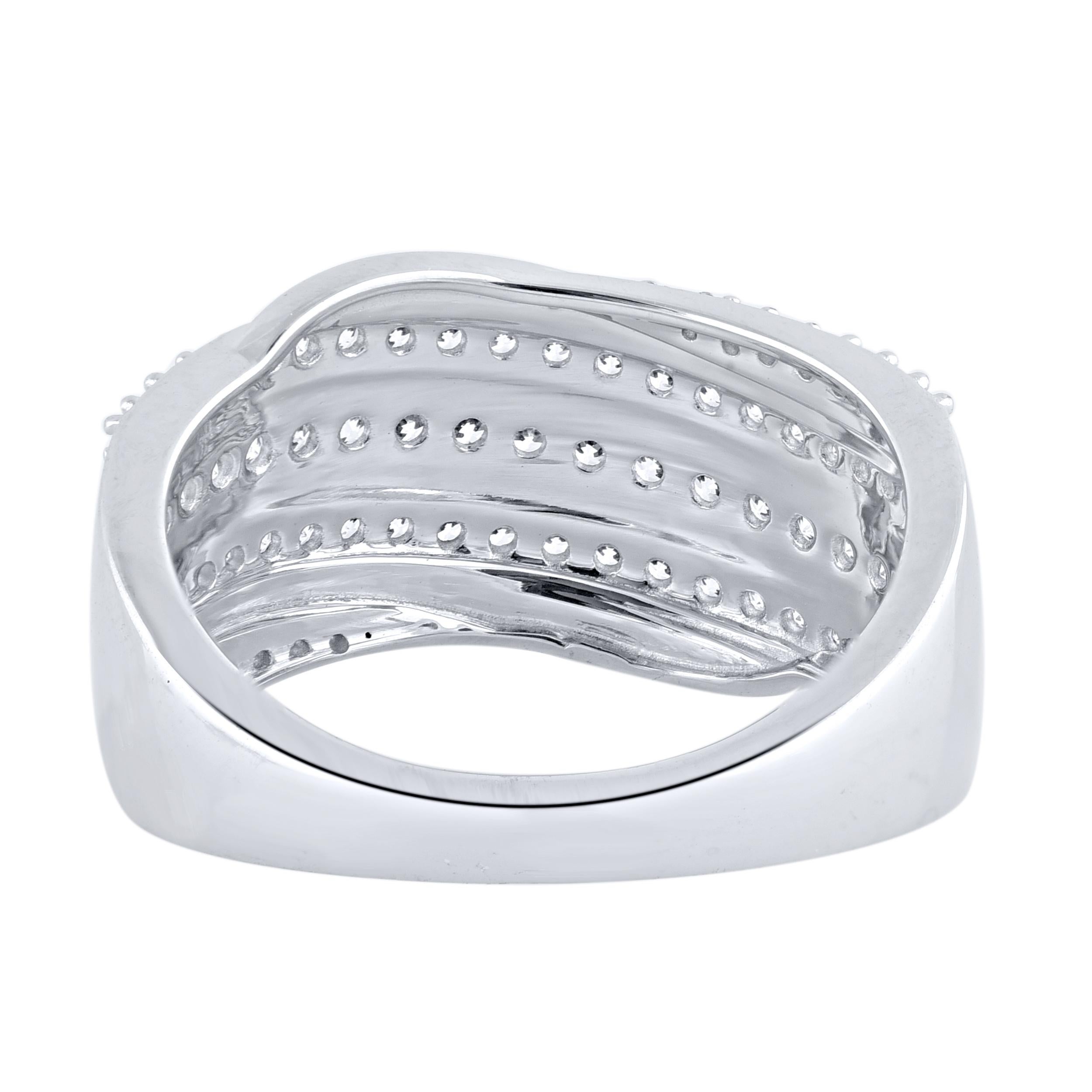 Dieses wahrhaft exquisite diamantene Verlobungsband wird wegen seiner klassischen Schönheit und Eleganz bewundert werden. Das Gesamtgewicht der Diamanten 0,50 Karat, H-I Farbe, I-2 Reinheit. Dieser Ring ist wunderschön aus 14 Karat Weißgold