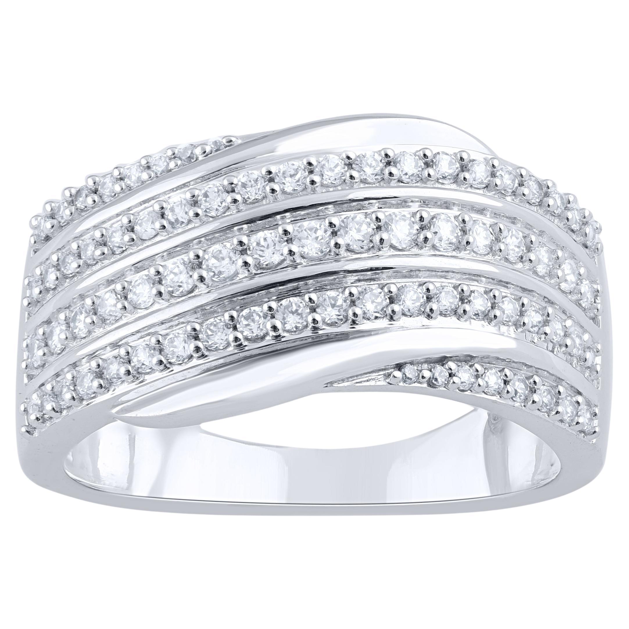 TJD 0.50 Carat Natural Round Diamond 14 Karat White Gold Wedding Band Ring For Sale