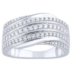 TJD 0.50 Carat Natural Round Diamond 14 Karat White Gold Wedding Band Ring