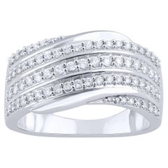 TJD 0.50 Carat Natural Round Diamond 14 Karat White Gold Wedding Band Ring