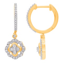 TJD Pendientes Gota Florales de Oro Amarillo de 14 Kilates con Diamante Redondo Natural de 0,50 Quilates