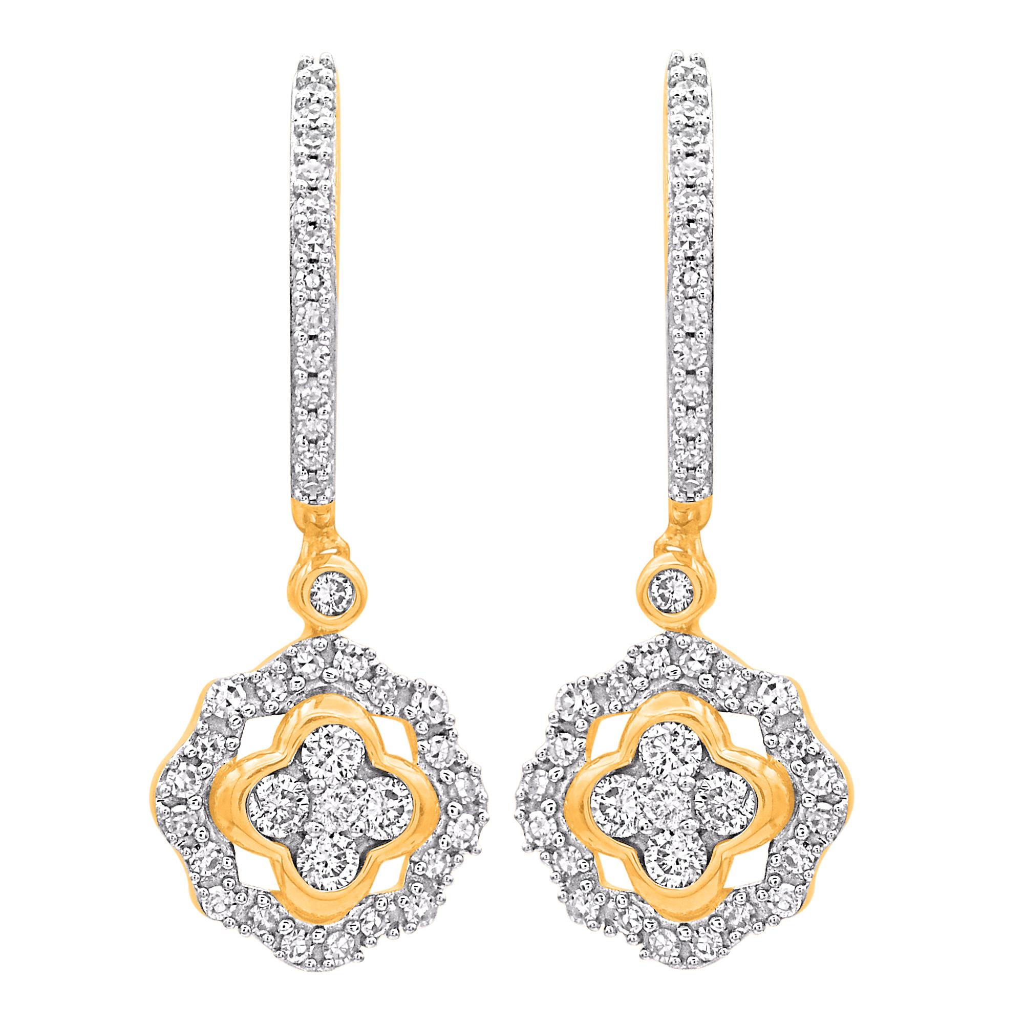 Contemporaneo TJD Orecchini a goccia floreali con diamante tondo naturale da 0,50 carati in oro giallo 14 carati in vendita