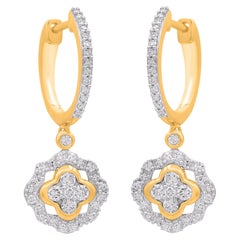 TJD Pendientes Gota Florales de Oro Amarillo de 14 Kilates con Diamante Redondo Natural de 0,50 Quilates